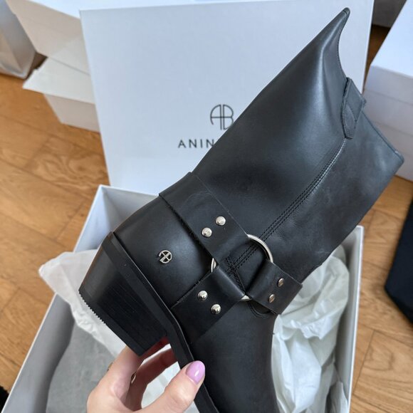 NWT Anine Bing Ryder Biker Boots Mid-Calf Shaft Metal Toe Cap Low Stack Heels 41 - Picture 6 of 9